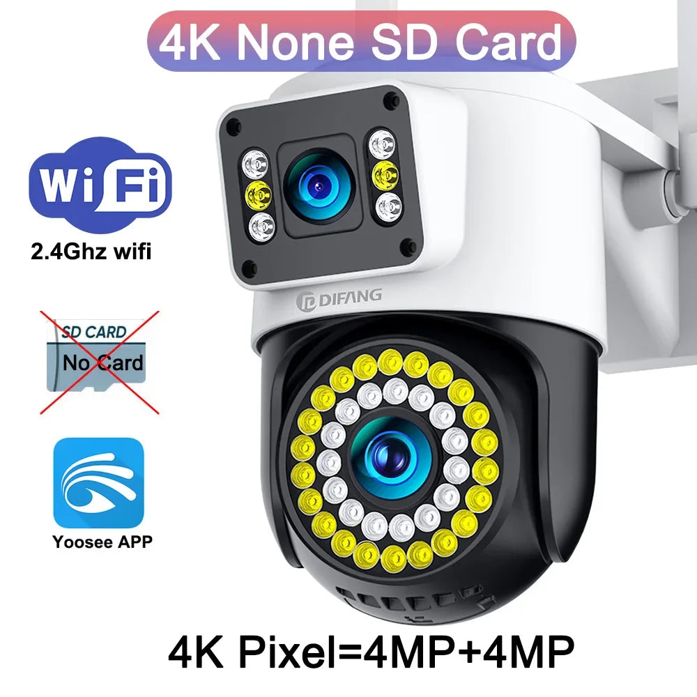 4K 8MP IP Camera Dual Lens 4G PTZ Wifi Camera Dual Screen Auto Tracking Two Way Audio Color Night Vision Security Camera Yoosee