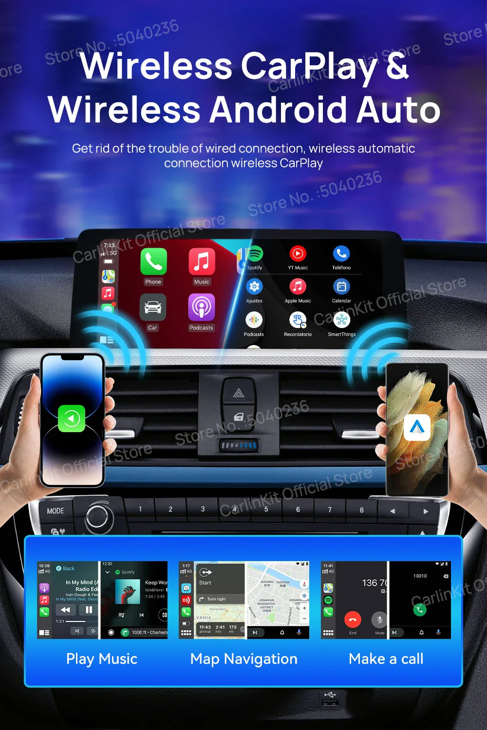 2025 CarlinKit CarPlay AI Box Android 13.0 SM6225 QCM6125 Android Auto Wireless CarPlay Adapter 2.4+5GGPS 64G 128G FOTA Upgrade