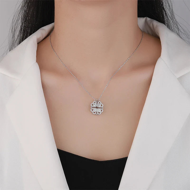 Sterling silver S925 four-leaf clover necklace for women Light Luxe Mosan diamond clavicle chain flower-shaped pendant for women