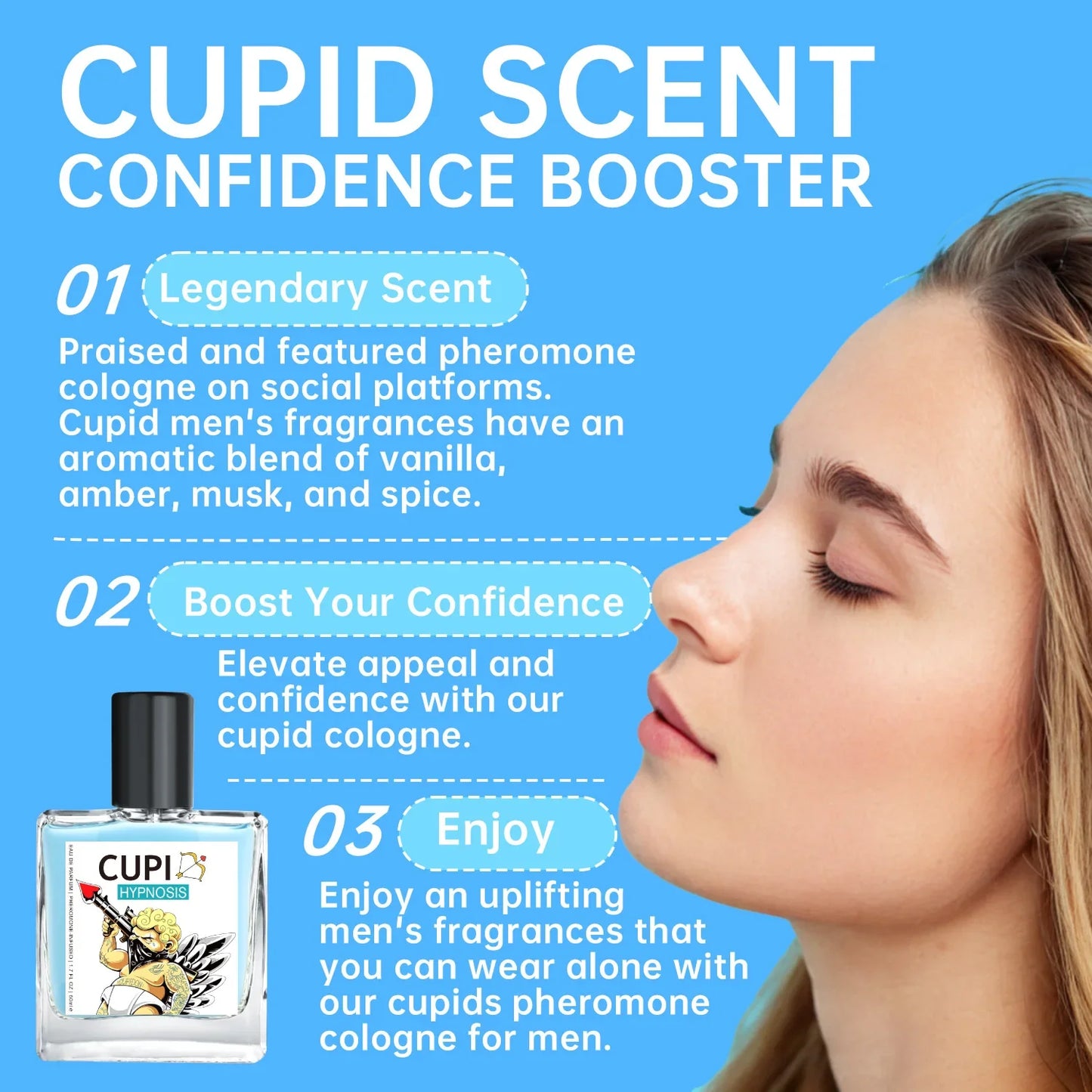 50ML Cupid Hypnosis Perfume Long Lasting Pheromone Fragrance Perfume Cologne for Men and Women Light Cologne Fragrance