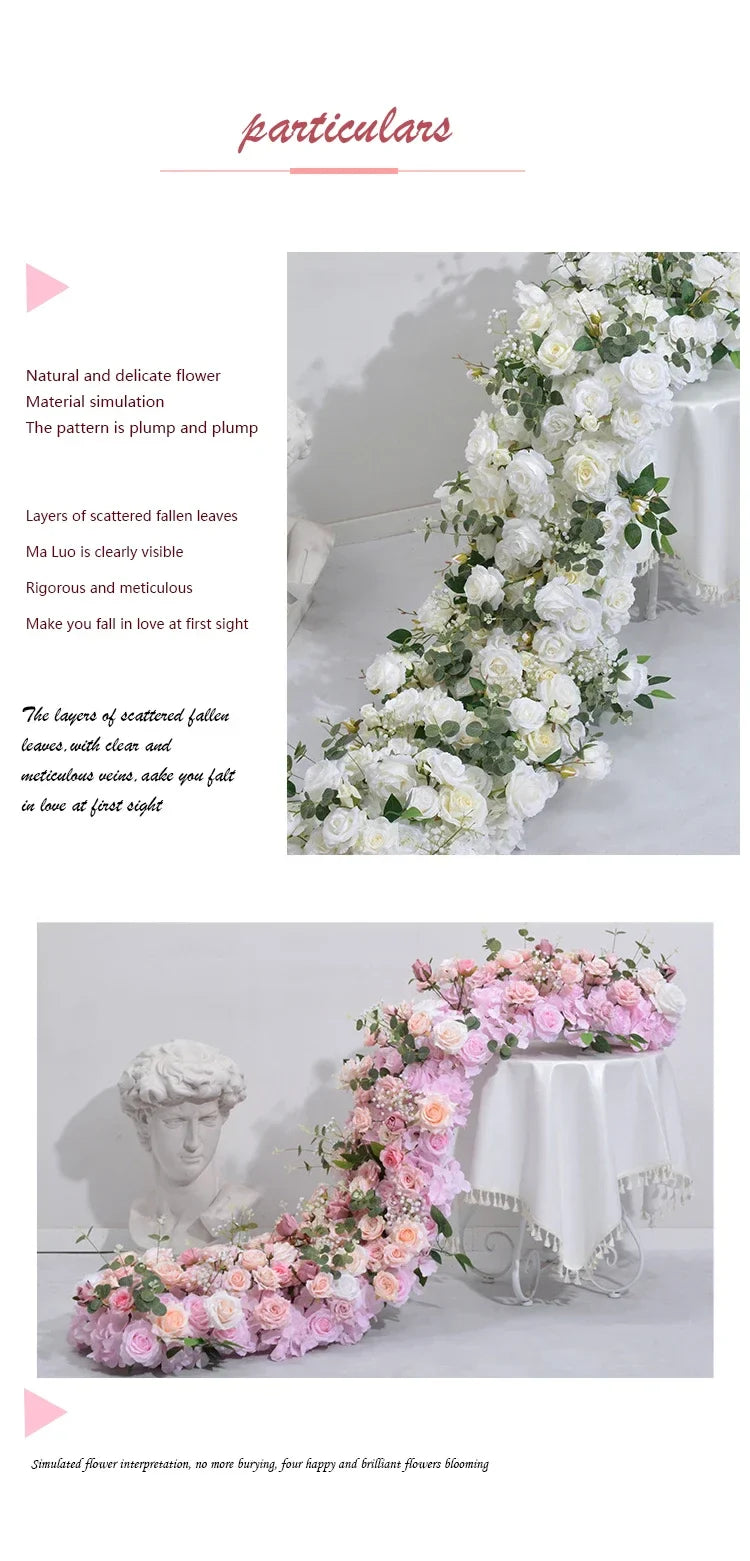 Artificial Runner Flower Row Wedding Arrangement Decoration Floral Backdrop Props Table Flower Runner Event Party Floral Decor