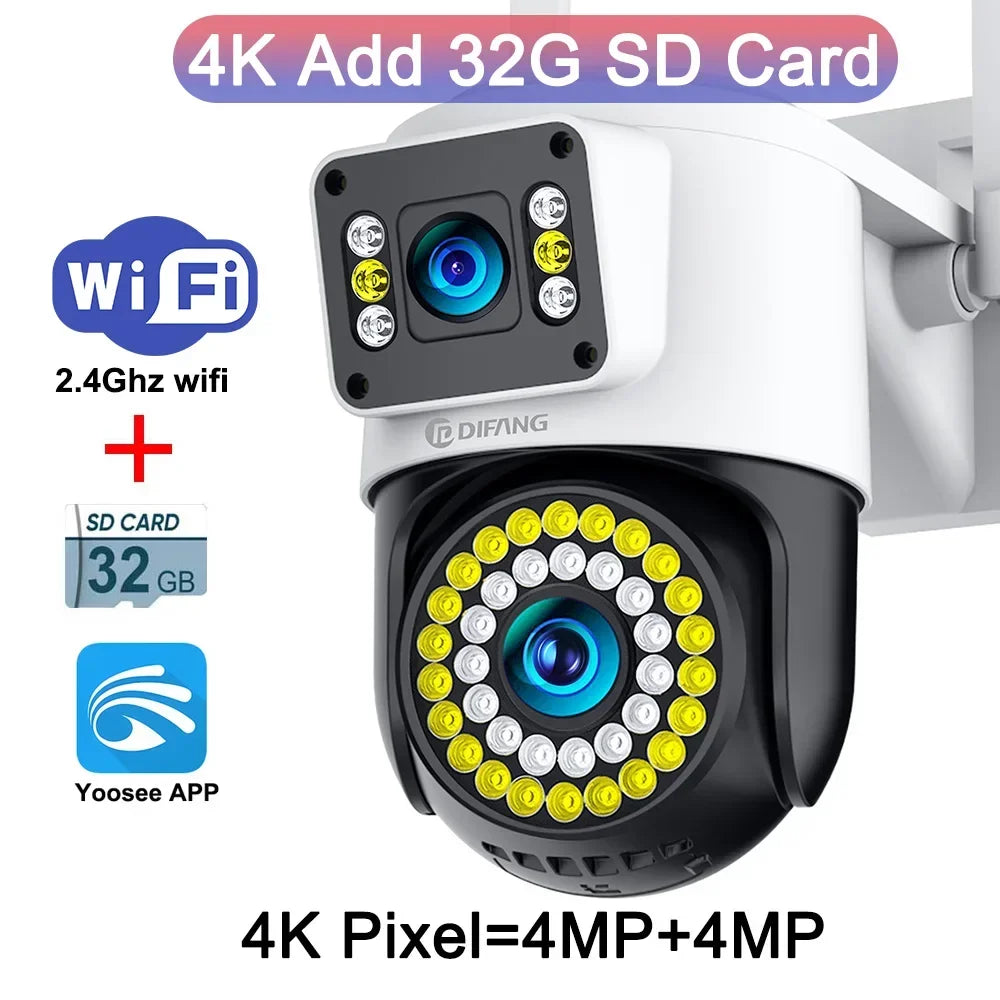 4K 8MP IP Camera Dual Lens 4G PTZ Wifi Camera Dual Screen Auto Tracking Two Way Audio Color Night Vision Security Camera Yoosee
