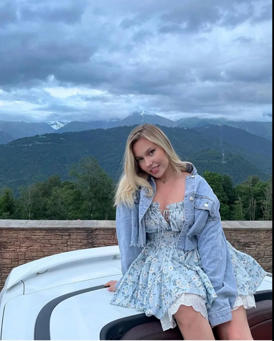 Vintage Puff Sleeve Mini Lace Dress Women Floral Printed Off Shoulder Ruffles Summer Dresses Party Elegant Square Neck Vestidos