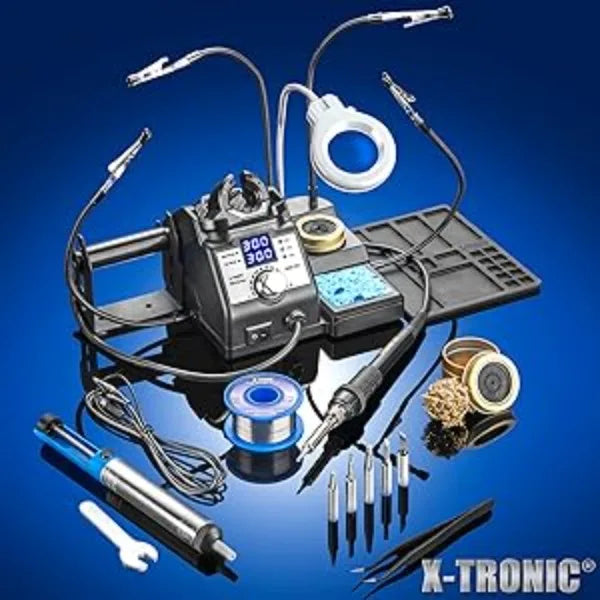 3060-PRO • 75W Soldering Iron Station Kit • 5 Extra Tips • Mini Mag Lamp • 4 Helping Hands • Solder Sucker Tweezers • 50g Solder