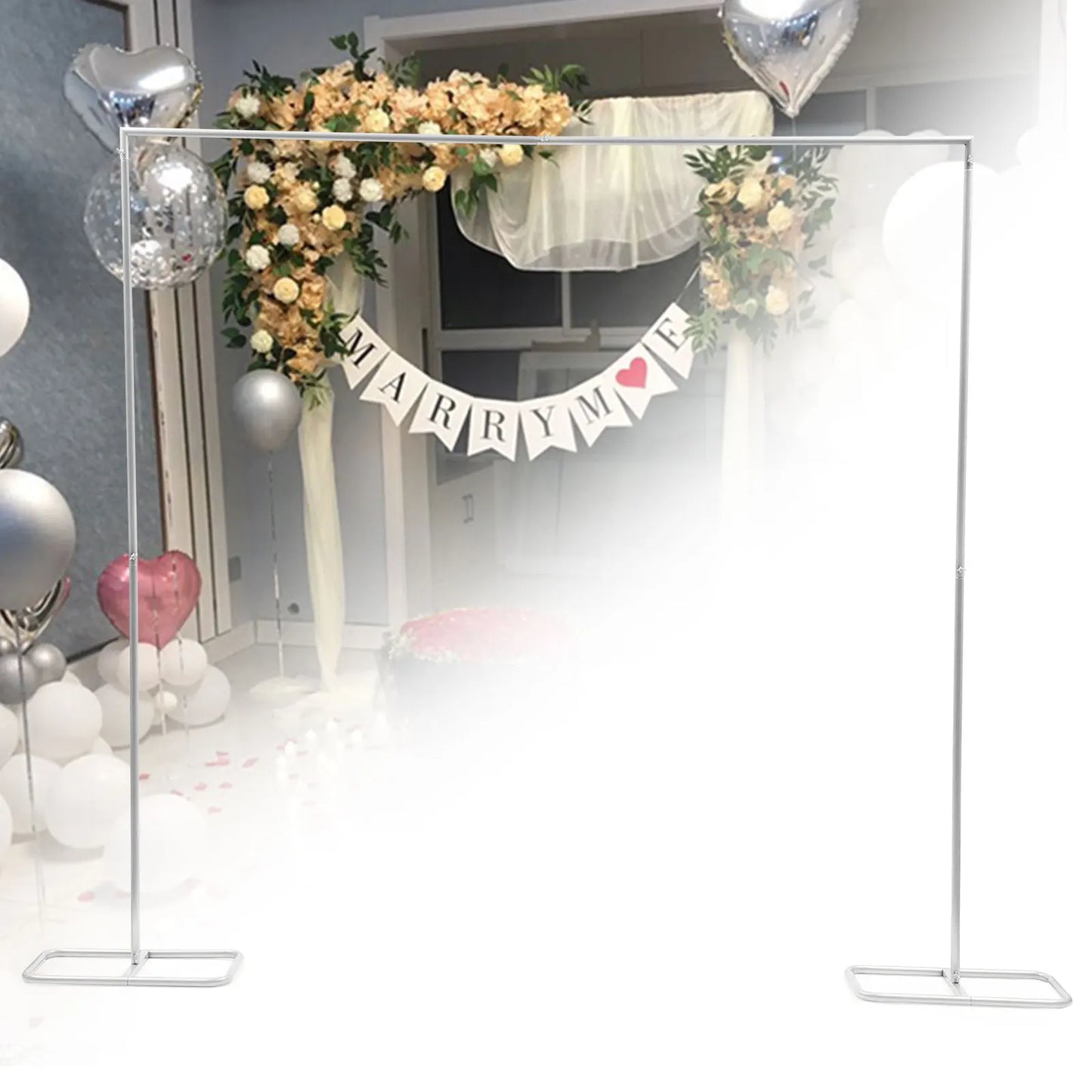 2*2.1M Gold Wedding Arch Door Square Metal Flower Rack with Bases Background Decorative Frame for Wedding Party