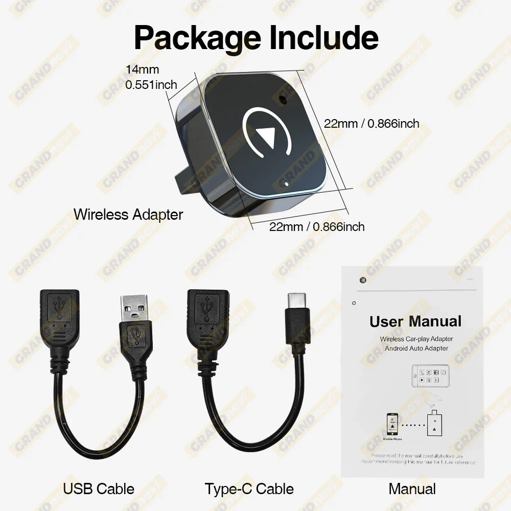 2in1 Wired to Wireless CarPlay Android Auto Adapter for OEM Car Stereo With USB Plug and Play Bluetooth