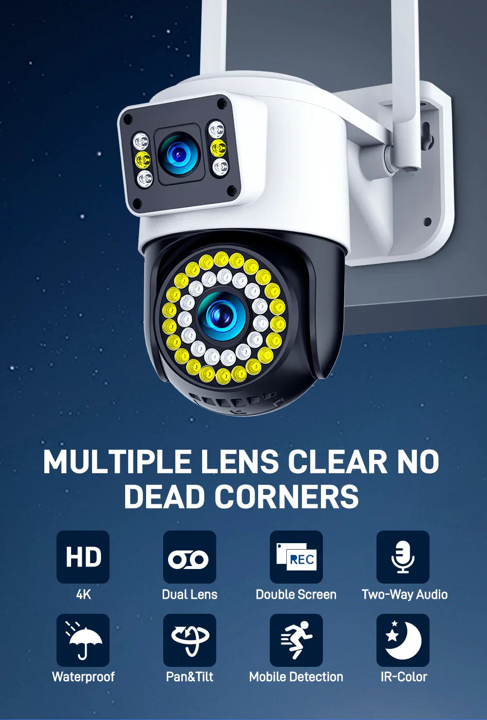 4K 8MP IP Camera Dual Lens 4G PTZ Wifi Camera Dual Screen Auto Tracking Two Way Audio Color Night Vision Security Camera Yoosee