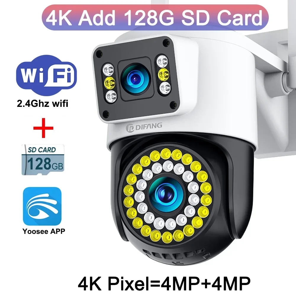 4K 8MP IP Camera Dual Lens 4G PTZ Wifi Camera Dual Screen Auto Tracking Two Way Audio Color Night Vision Security Camera Yoosee
