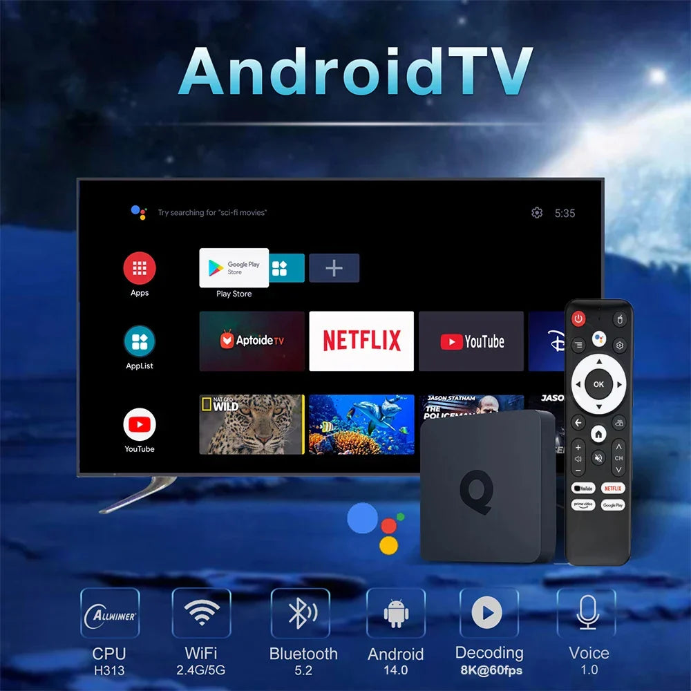 128GB Q1 Android 14 TV Box AllwinnerH313 Quad Core Global Version Smart Streaming Media Player 2.4G&5G Wifi BT 4K Set Top Box