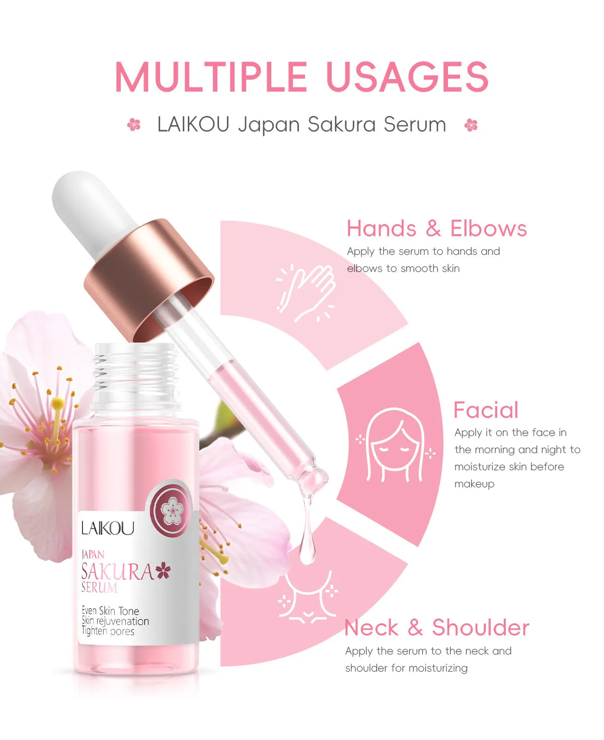 Sakura Whitening Face Serum Anti Aging Fade Fine Lines Tighten Pores Improve Melanin Pigment Dull Moisturizer Brighten Skin Care
