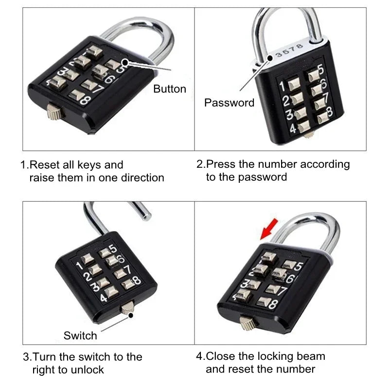 8 Digits Password Code Outdoor Waterproof Combination Padlock Zinc  Alloy Suitcase Travel Luggage Anti-thieft Keyed Smart Lock