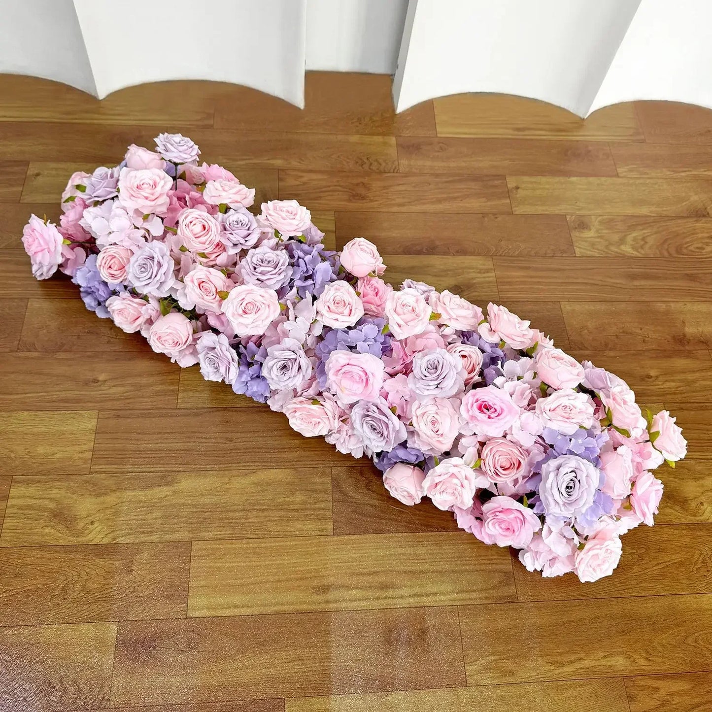 Artificial Red Rose Green Plants Flower Row Long Runner Wedding Backdrop Decor Floral Arrangement Party Props Table Centerpiece