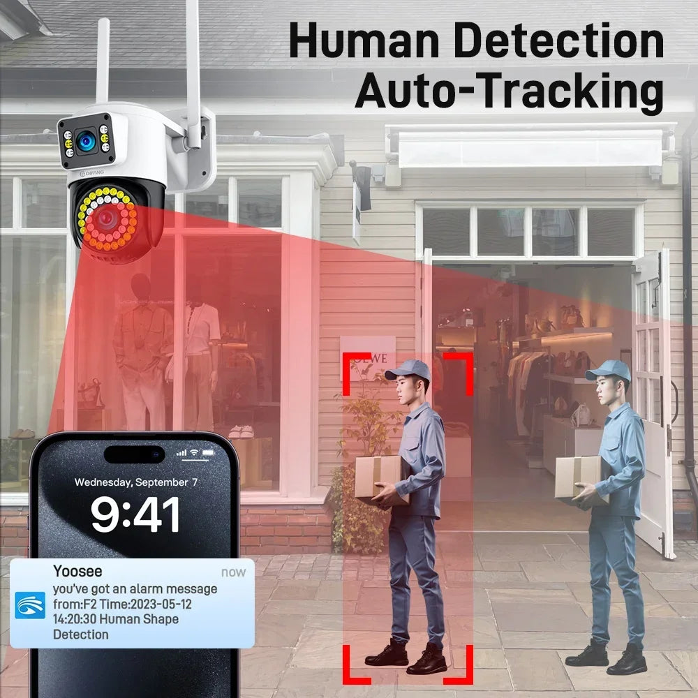 4K 8MP IP Camera Dual Lens 4G PTZ Wifi Camera Dual Screen Auto Tracking Two Way Audio Color Night Vision Security Camera Yoosee