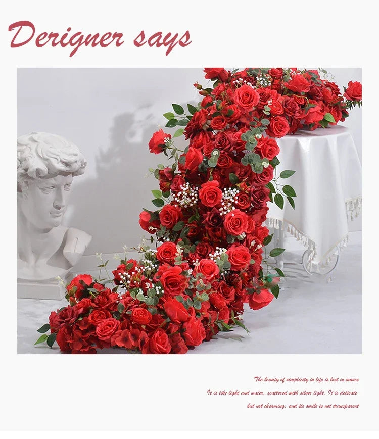 Artificial Runner Flower Row Wedding Arrangement Decoration Floral Backdrop Props Table Flower Runner Event Party Floral Decor