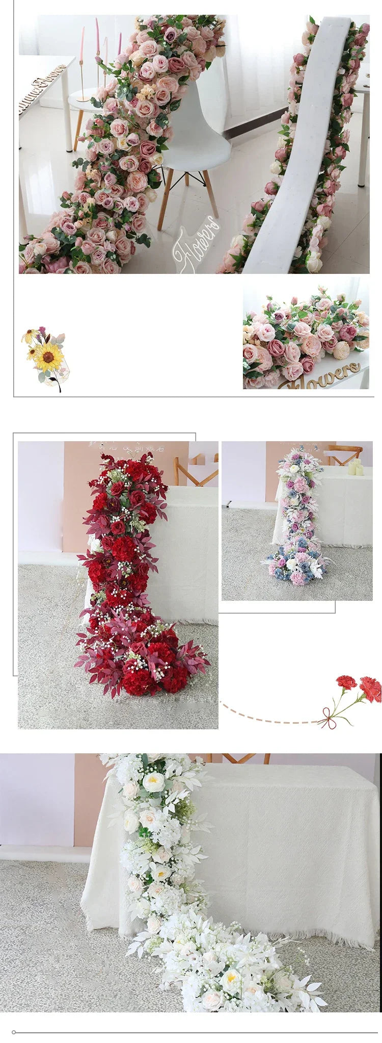 2m Luxury Runner Flower Row Artificial Flowers for Table Centerpiece Wedding Decoration Mix Flowers Backdrop Wall Arches Decor