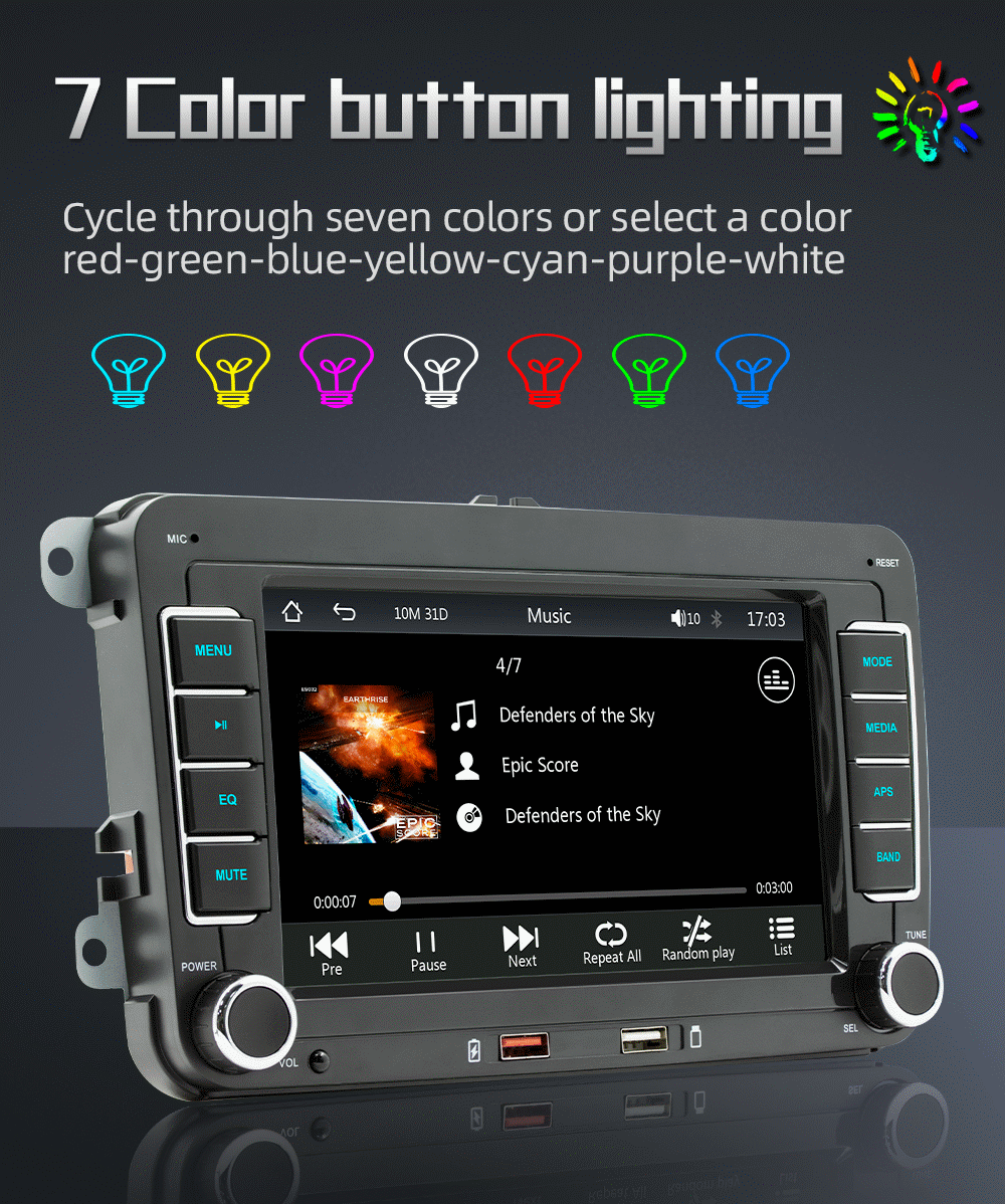 7" 2 Din HD Car Media Video RDS Airplay Car Radio Wireless CarPlay Android Auto Stereo Audio For VW/Seat/Skoda/Passat/Golf/Polo