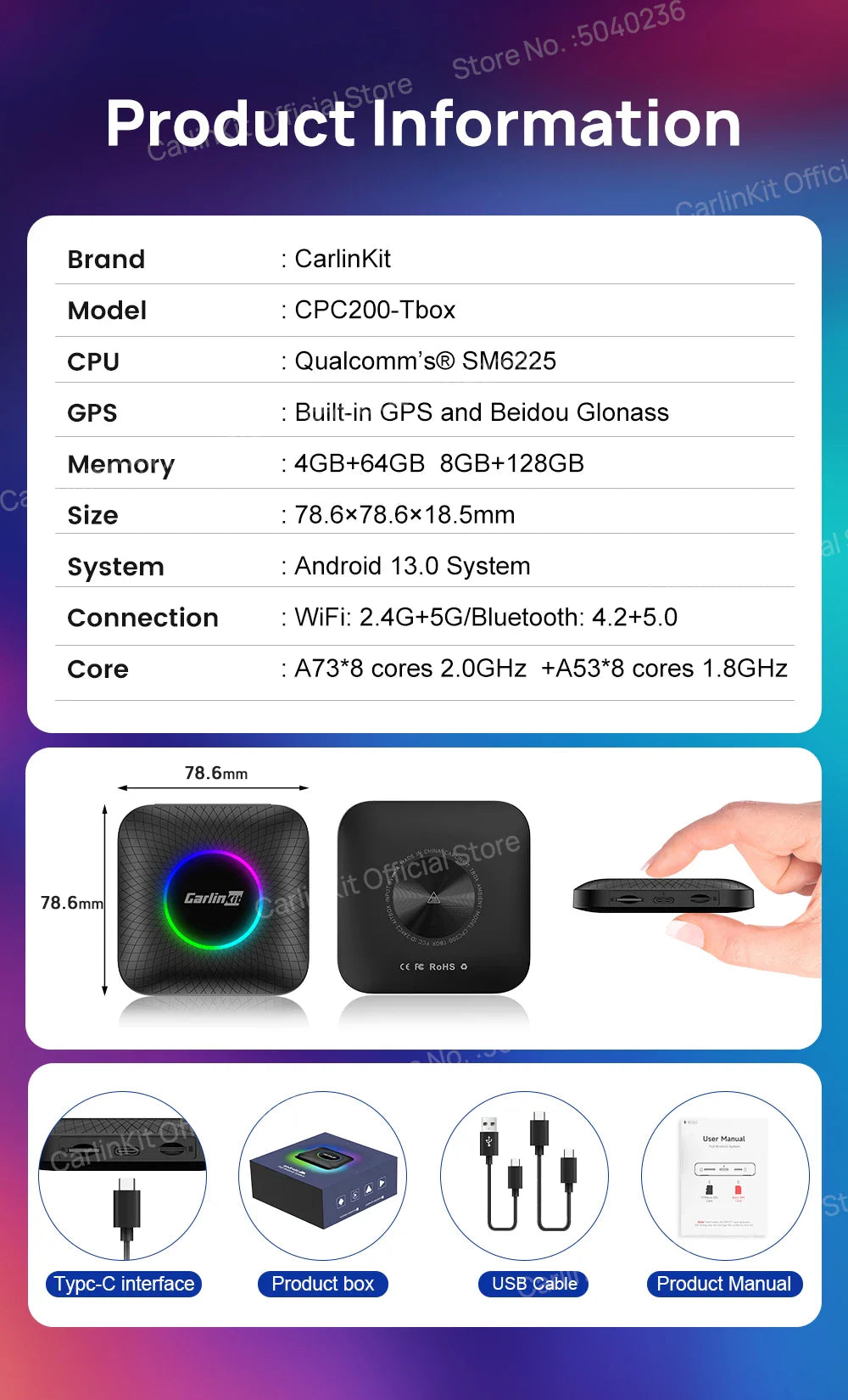 2025 CarlinKit CarPlay AI Box Android 13.0 SM6225 QCM6125 Android Auto Wireless CarPlay Adapter 2.4+5GGPS 64G 128G FOTA Upgrade