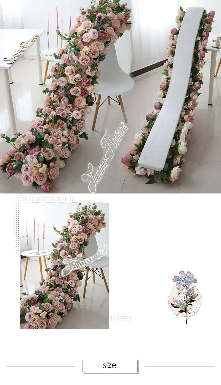 2m Luxury Runner Flower Row Artificial Flowers for Table Centerpiece Wedding Decoration Mix Flowers Backdrop Wall Arches Decor