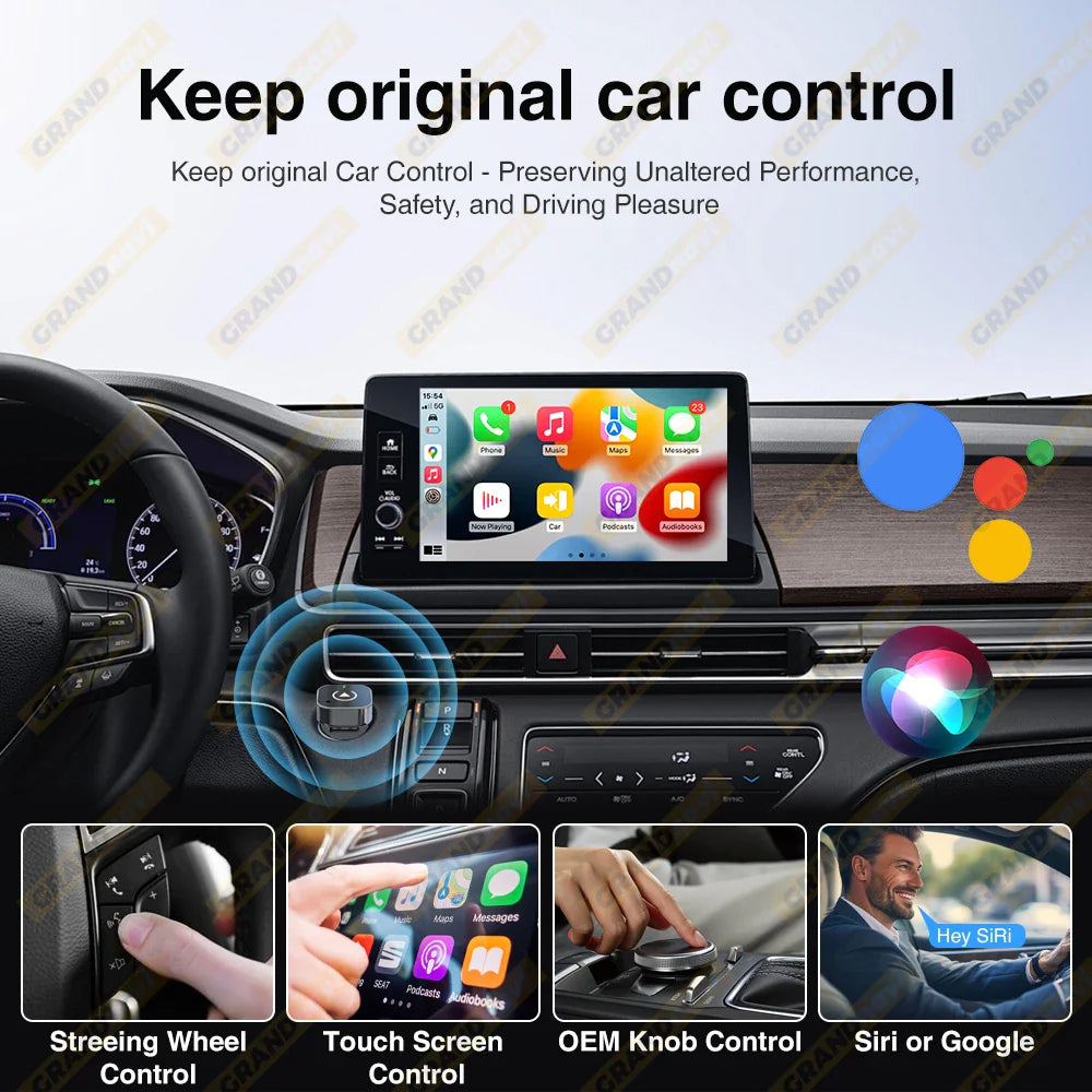 2in1 Wired to Wireless CarPlay Android Auto Adapter for OEM Car Stereo With USB Plug and Play Bluetooth
