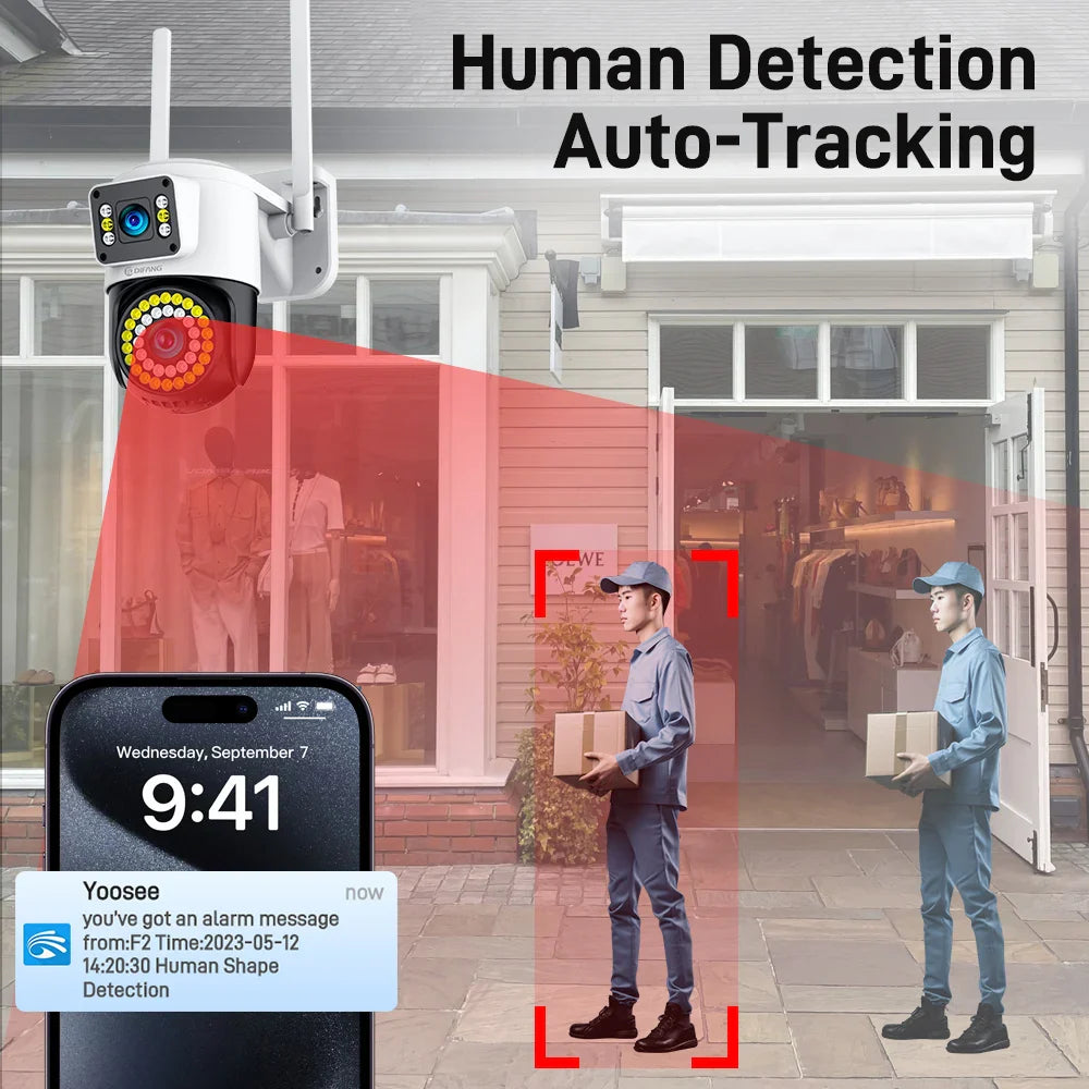 4K 8MP IP Camera Dual Lens 4G PTZ Wifi Camera Dual Screen Auto Tracking Two Way Audio Color Night Vision Security Camera Yoosee