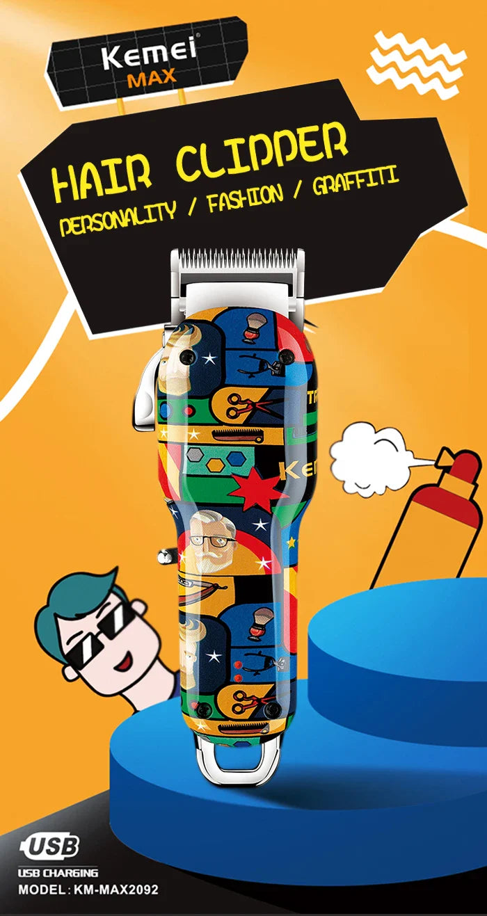 Kemei Professional Electric Hair Clipper Rechargeable Graffiti Pattern Beard Trimmer Men's Shaver KM-MAX2092 KM-MAX5090 KM-1102H