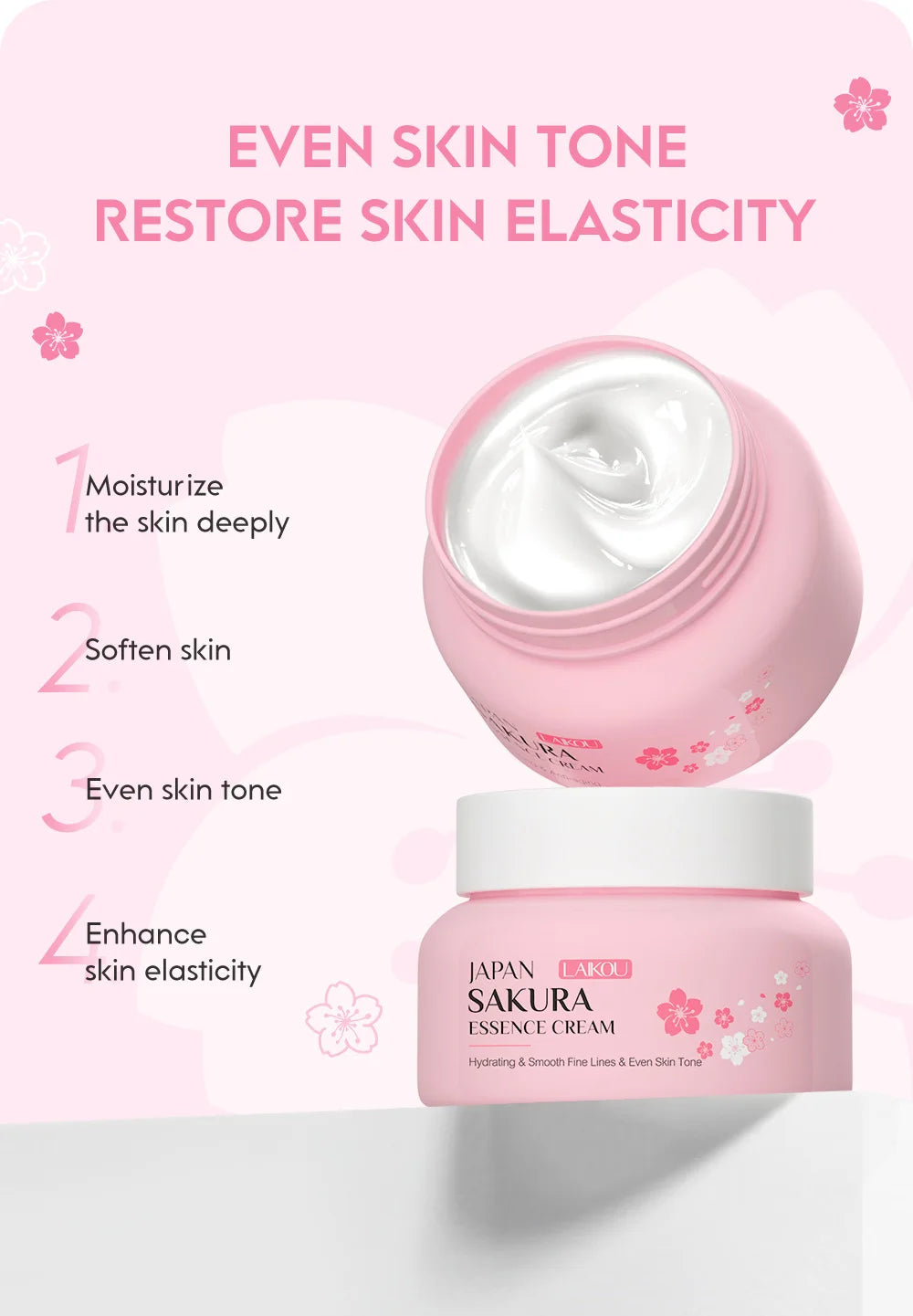 2pcs LAIKOU Japan Sakura Essence Face Cream Cherry Blossom Smoothing Facial Cream Moisturizing Hydration Korean Skin Care