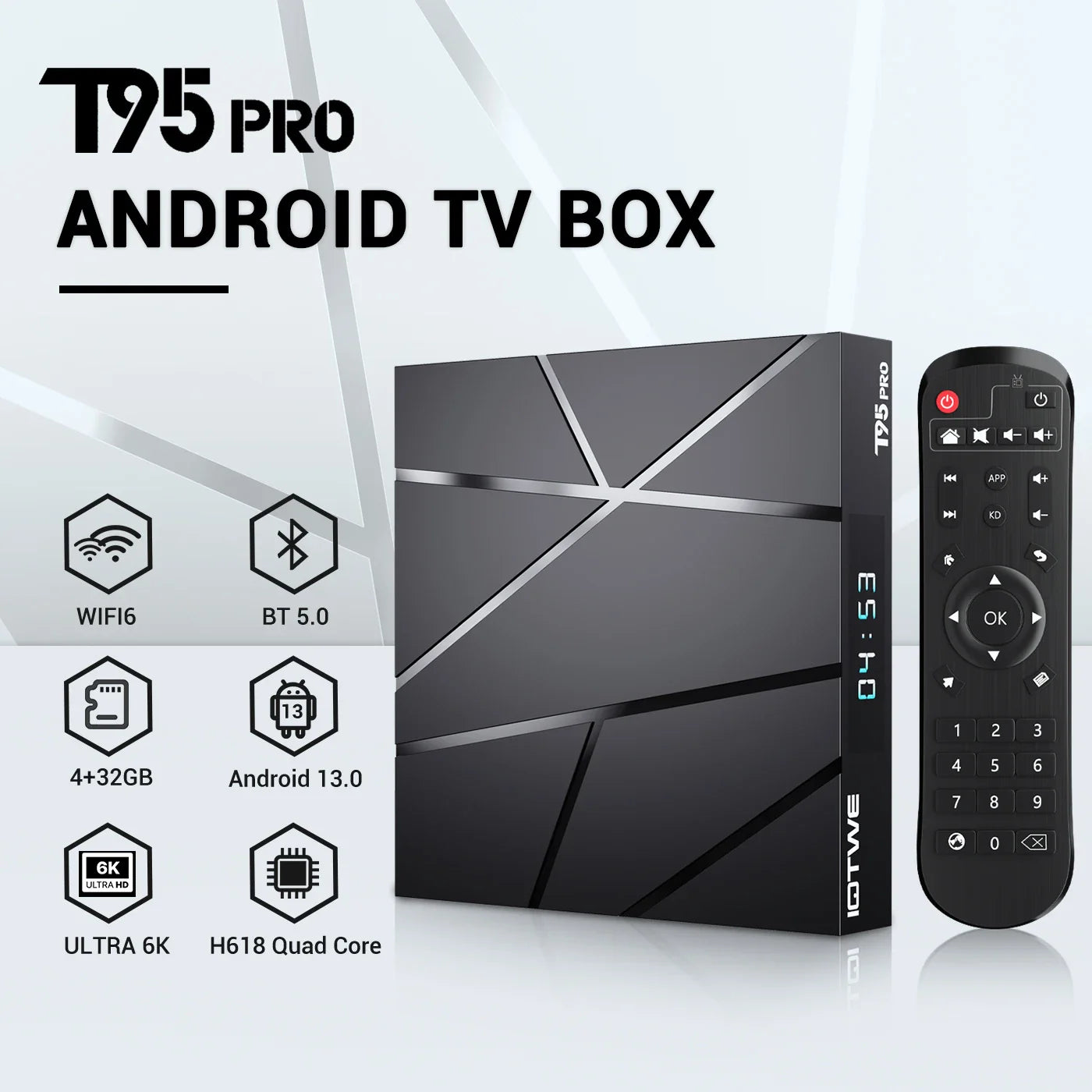 2025 New T95Pro Android 13.0 TV Box Quad-Core 4 GB+ 32 GB Bluetooth 5.0 WIFI6 6K HD Media Player