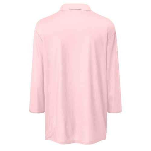 3/4 Sleeve T Shirts for Women,Polo Shirts for Women 3/4 Sleeve Button V Neck Polo Plain Business Fashion Cotton Casual Loose Fit Blouse Tops for Women Sexy Womens and Blouses (pink,XX)