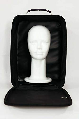 Adolfo Design Medium Wig Travel Box with Top Handle, Shoulder Strap & Double Zipper, Carrying Case with Removable Head-Holding Base - Black & Purple