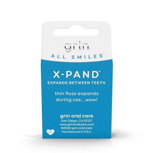 GRIN X-Pand Floss Box, Expands Between Teeth, 55 Yards (50.3m), Minty Flavor, Recyclable Packaging, 165 Feet of Strong Fine Dental Floss, No More Plastic Container, No Shredding or Breaking
