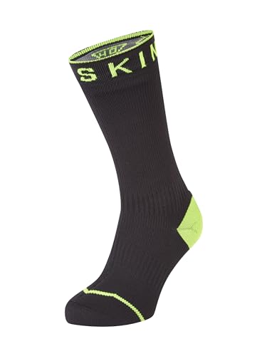 SEALSKINZ Unisex Waterproof All Weather Mid Length Sock With Hydrostop, Black/Neon Yellow, Large