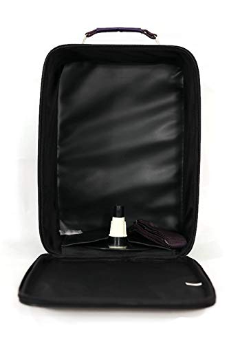 Adolfo Design Medium Wig Travel Box with Top Handle, Shoulder Strap & Double Zipper, Carrying Case with Removable Head-Holding Base - Black & Purple
