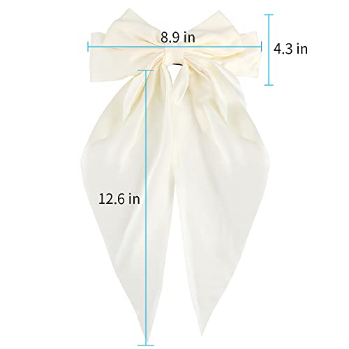 ATODEN Silky Satin Pink Hair Bows 2Pcs Big Hair Bows for Women Hair Ribbons Oversized Long Tail Bow Hair Clips Large Hair Ribbon Barrettes Metal Clips Bowknot Aesthetic Girls Hair Accessories