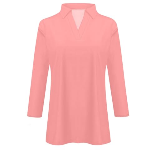 Generic My Orders,Polo Shirts for Women V Neck Polo Plain Business Fashion Cotton Casual Loose Fit Blouse Summer Tops for Women 2024 Trendy Womens 3/4 Sleeve and Blouses to Hide Belly (Red,XX)