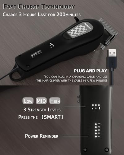 TCMKY Hair Clippers for Men Cordless&Corded Barber Clippers for Hair Cutting & Grooming Professional Hair Trimmer for Men Rechargeable Hair Trimmer Kit for Household(Black)