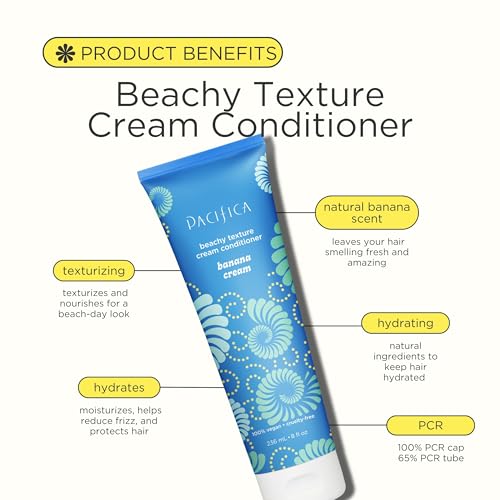 Pacifica Banana Cream Beachy Texture Conditioner – Texturizing Hair Treatment for Natural Beachy Waves, Hydrates & Adds Tousled Body, for All Hair Types Clean Beauty Vegan & Cruelty-Free, 8 Fl Oz