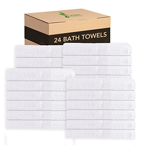 GREEN LIFESTYLE Dobby Border Towel 27x54 Cotton Blend Soft and Plush Crisp Highly Absorbent White Bath Towel Ideal for Home, Hotels, Pools, Spa (Pack of 24)