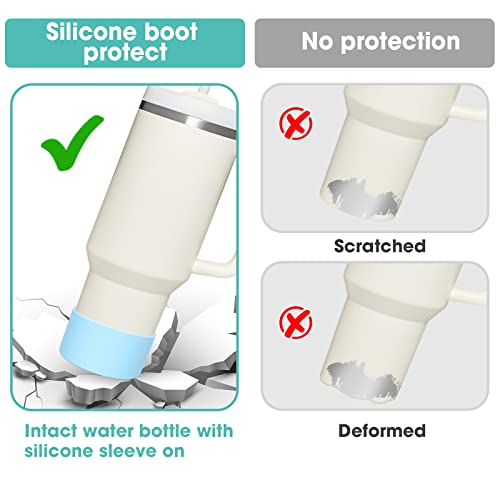 Upgrade 2PCS Protective Silicone Boot Bumper for Stanley Quencher Adventure 40oz 30oz IceFlow 20oz 30oz Tumbler, Water Bottle Bottom Sleeve Cover Accessories for Stanley Mug Cup(Cyan+Blue)