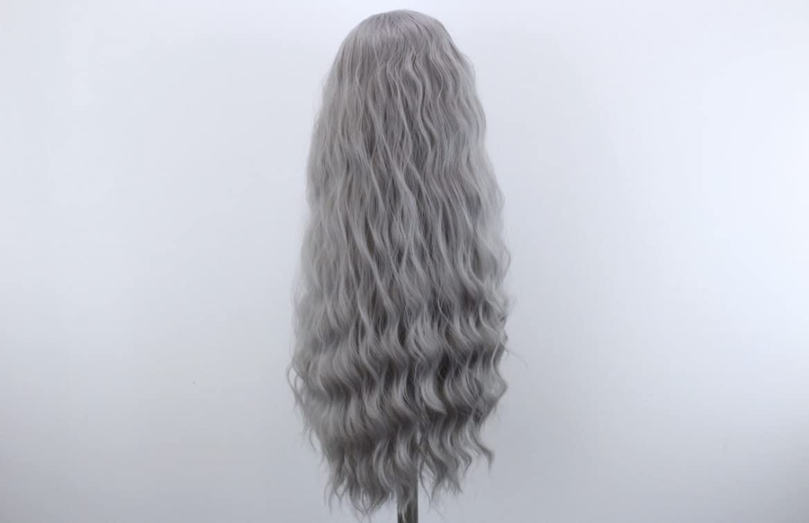 WXHWCX Grey Long Curly Synthetic Lace Front Wigs for Women Middle Part Natural Hairline Lace Wigs Daily Party Use