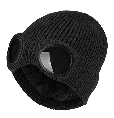 BIGFOOT Goggle Hat, Beanie Style with Ribbed Knit Cuff for Winter - Unisex Black