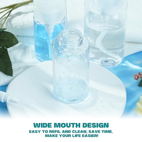 3 Pack Push Down Pump Dispenser,Clear Push Top Empty Bottles with DIY Stickers for Alcohol,Nail Polish,Makeup Remover,Toner (200ml)
