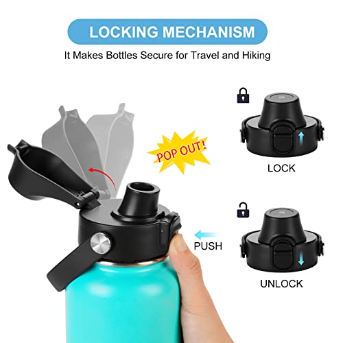 EIPOSAU Auto Flip Lid for Hydro Flask Wide Mouth, Great Spout Lid for Simple Modern, Fits for Iron Flask and Other Brands, Replacement Lid with Button Lock, Black