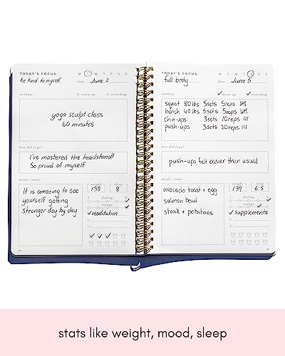 Kunitsa Co. Fitness Journal for Women. Track Workouts, Meals, and Weight Loss. Undated, Fits 120 Workouts (Dusty Blue, 6 x 8.5 in)