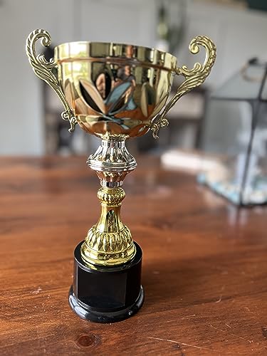 Griffco Supply Metal Cup Trophy in Gold or Silver - Trophy Award, Engraved Corporate Trophy Cup Award (10", 11.5", 13" or 14.5" Tall) - Free Engraved Plate Included (Gold, 8.75" X-Small)