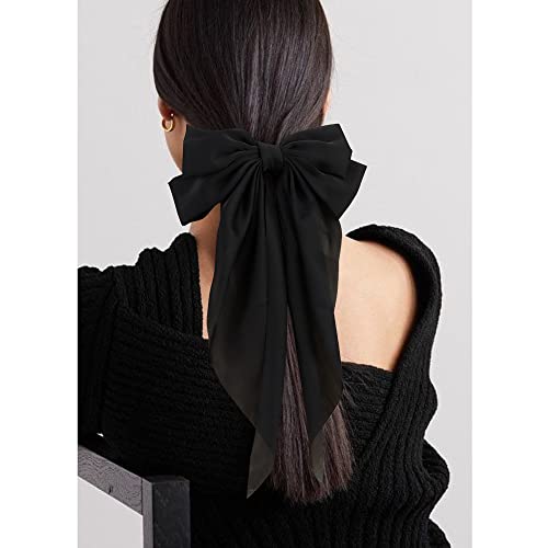 ATODEN Silky Satin Pink Hair Bows 2Pcs Big Hair Bows for Women Hair Ribbons Oversized Long Tail Bow Hair Clips Large Hair Ribbon Barrettes Metal Clips Bowknot Aesthetic Girls Hair Accessories