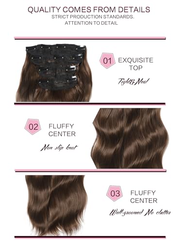 Blonde Hair Extensions, 20inch 4PCS Long Wavy Curly Clip in Hair Extensions Natural Soft Synthetic Hairpieces for Women (Chocolate Brown)