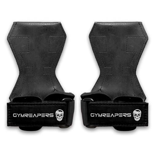 Gymreapers Weight Lifting Grips (Pair) for Heavy Powerlifting, Deadlifts, Rows, Pull Ups, with Neoprene Padded Wrist Wraps Support and Strong Rubber Gloves or Straps for Bodybuilding (Black, Small)