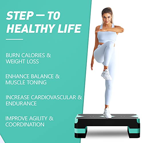 GYMMAGE Aerobic Exercise Step, Adjustable Aerobic Stepper for Exercise, Workout Step Platform for Step Up, 26.5" Step Deck with 4” 6” 8” Adjustable Height Risers, Women Home Gym Cardio Fitness