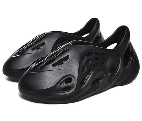 Hahalestore Foam Runners Shoes Fashion Foam Runners Sneakers Hollow Cloud Slippers Lightweight Anti-Slip Breathable Soft Beach Sandals (Black,10.5Women/9Men)