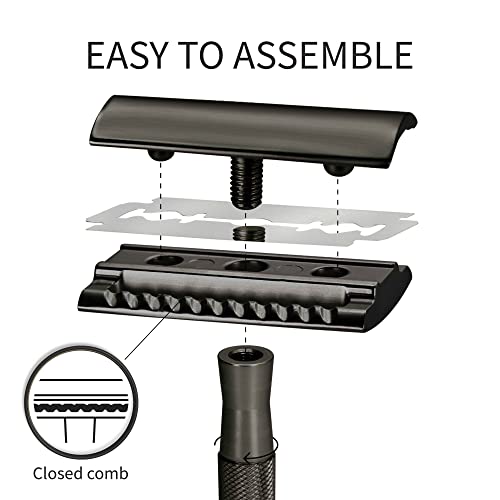 Bambaw Safety Razor for Men with 5 Double Edge Safety Razor Blades, Safety Razors for Men, Sustainable Metal Razor, Zero Waste - Black